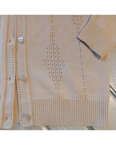 " FRIPERIE SECONDE MAIN " Cardigan beige rétro perles