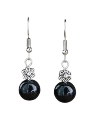 Boucles d'oreilles pendantes perle noire