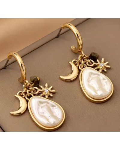 Boucles d'oreilles Etoiles et perle blanche