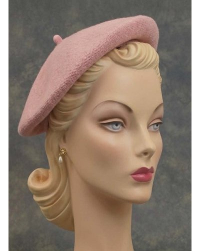 Béret rétro en laine Rose poudré