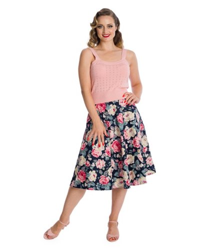 Jupe Navy "ROSE BLOOM" BANNED RETRO