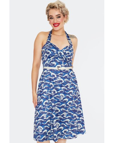 Robe dos nu bleue à imprimé vagues nautiques VOODOO VIXEN