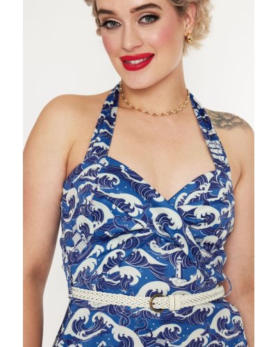 Robe dos nu bleue à imprimé vagues nautiques VOODOO VIXEN