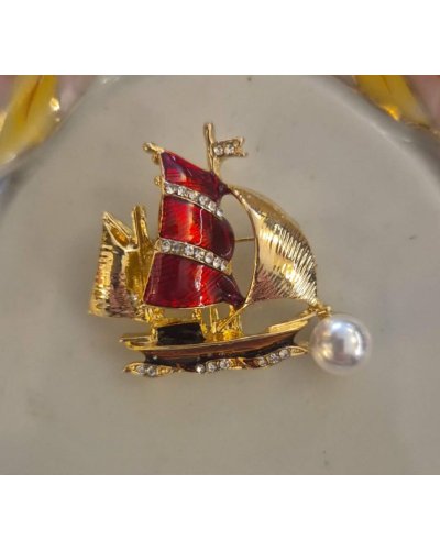 BROCHE Navire rouge