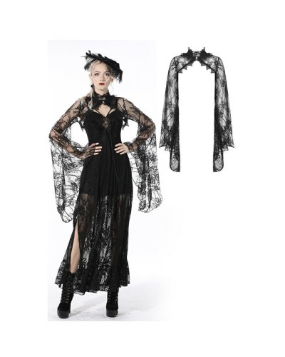 Cape gothique en dentelle noire à manches longues DARKINLOVE