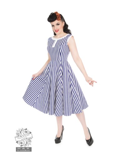 Robe Hepburn à rayures bleues HEATS AND ROSES