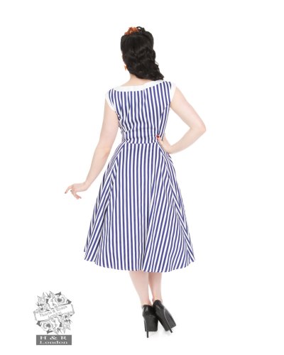 Robe Hepburn à rayures bleues HEATS AND ROSES