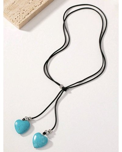 Collier Coeur turquoise sur cordon