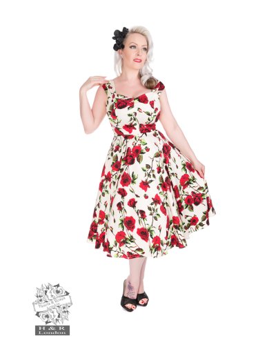 Robe d'été fleurie rose des années 50 HEARTS AND ROSES