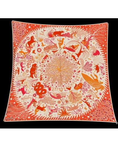 Grand foulard soie Signes du zodiaque Orange