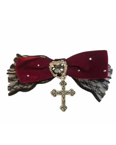 Barrette Gothique cœur, croix rouge