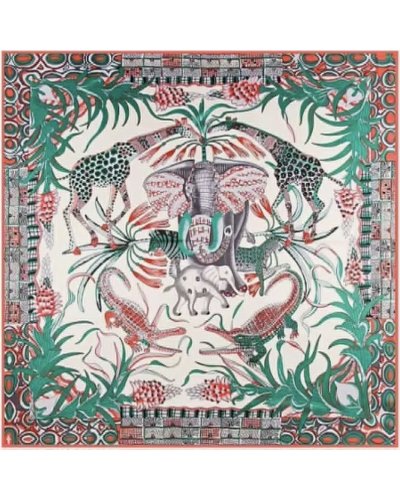 Grand Foulard soie (130 x 130 cm) Eléphant
