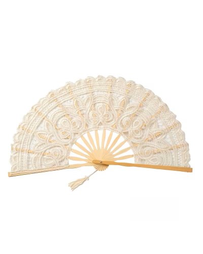 Éventail Brodé en Dentelle CREME