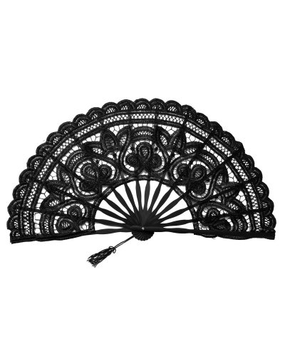 Éventail Brodé en Dentelle NOIR