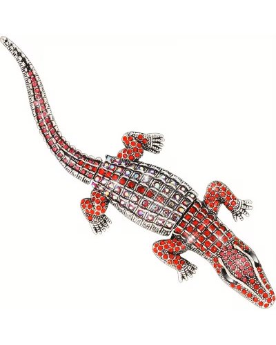 BROCHE Crocodile rouge 2.4 cm x 7 cm