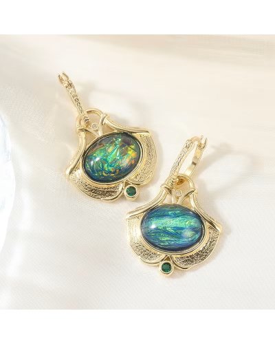 Boucles d'oreilles opal bleu-vert