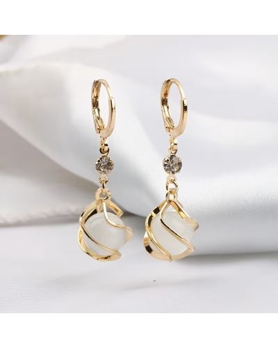 Boucles d'oreilles boule pierre œil de chat
