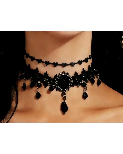 2 colliers dentelle noire