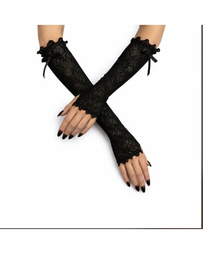 manchons noirs "PIX" avec nœud en dentelle jacquard