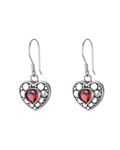 Boucles d'oreilles Coeur grenat