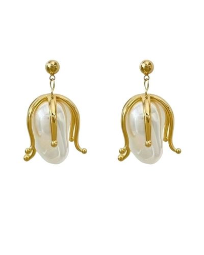 Boucles d'oreilles Goutte blanche et or